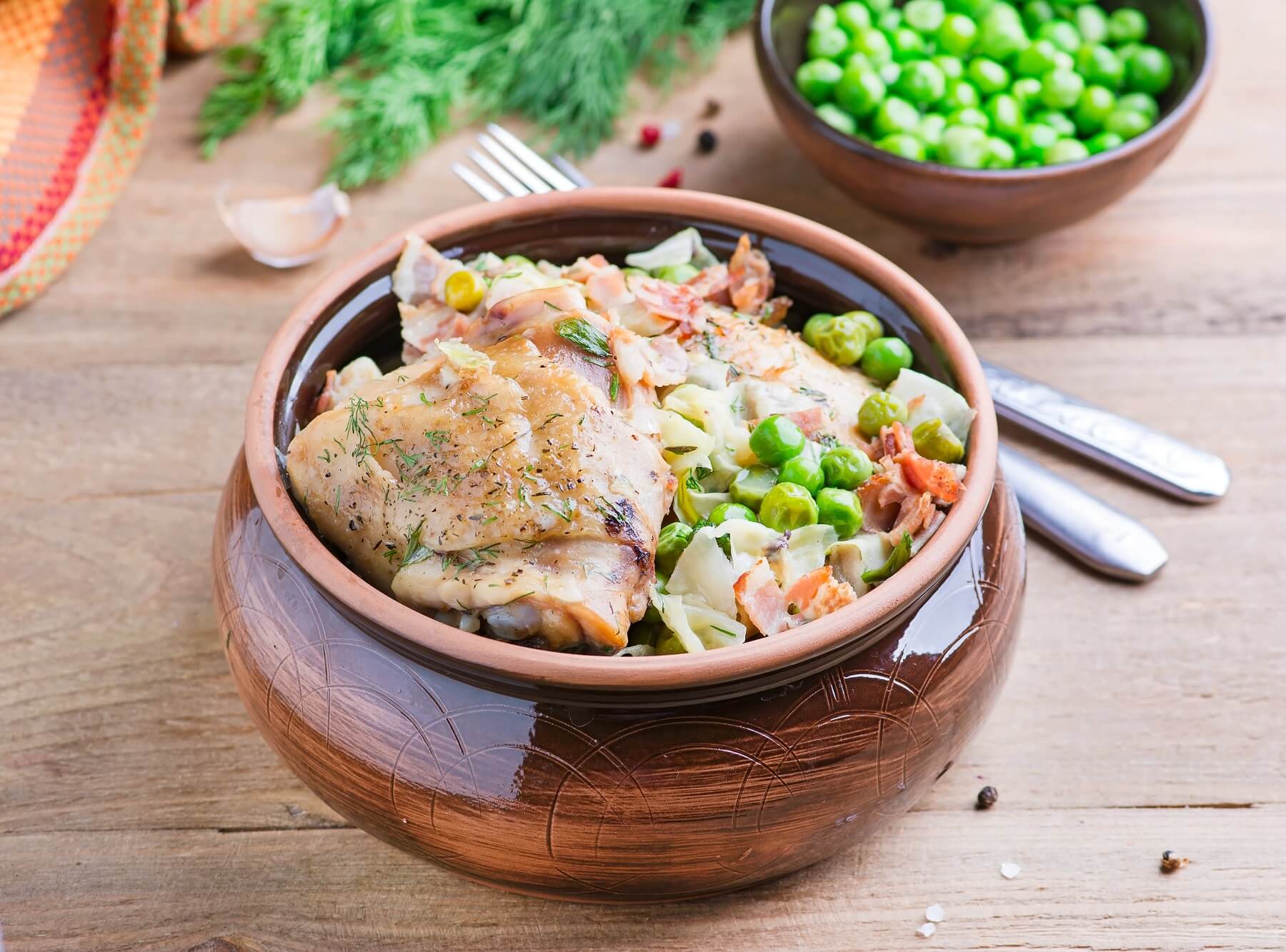 Rustic French Chicken with Peas and Bacon
