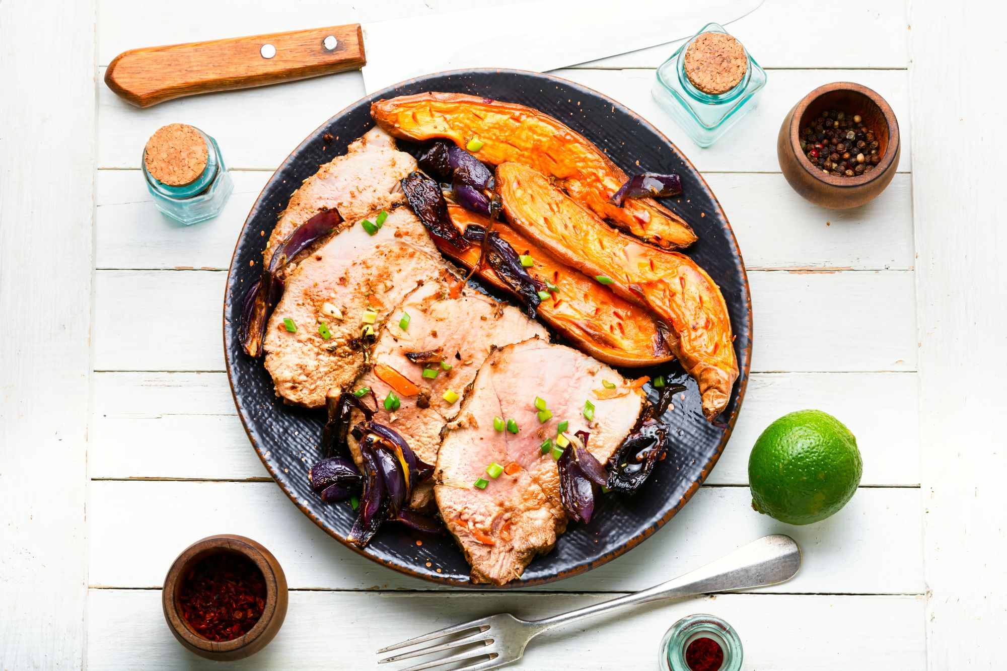 Pork Loin with Prunes and Sweet Potato