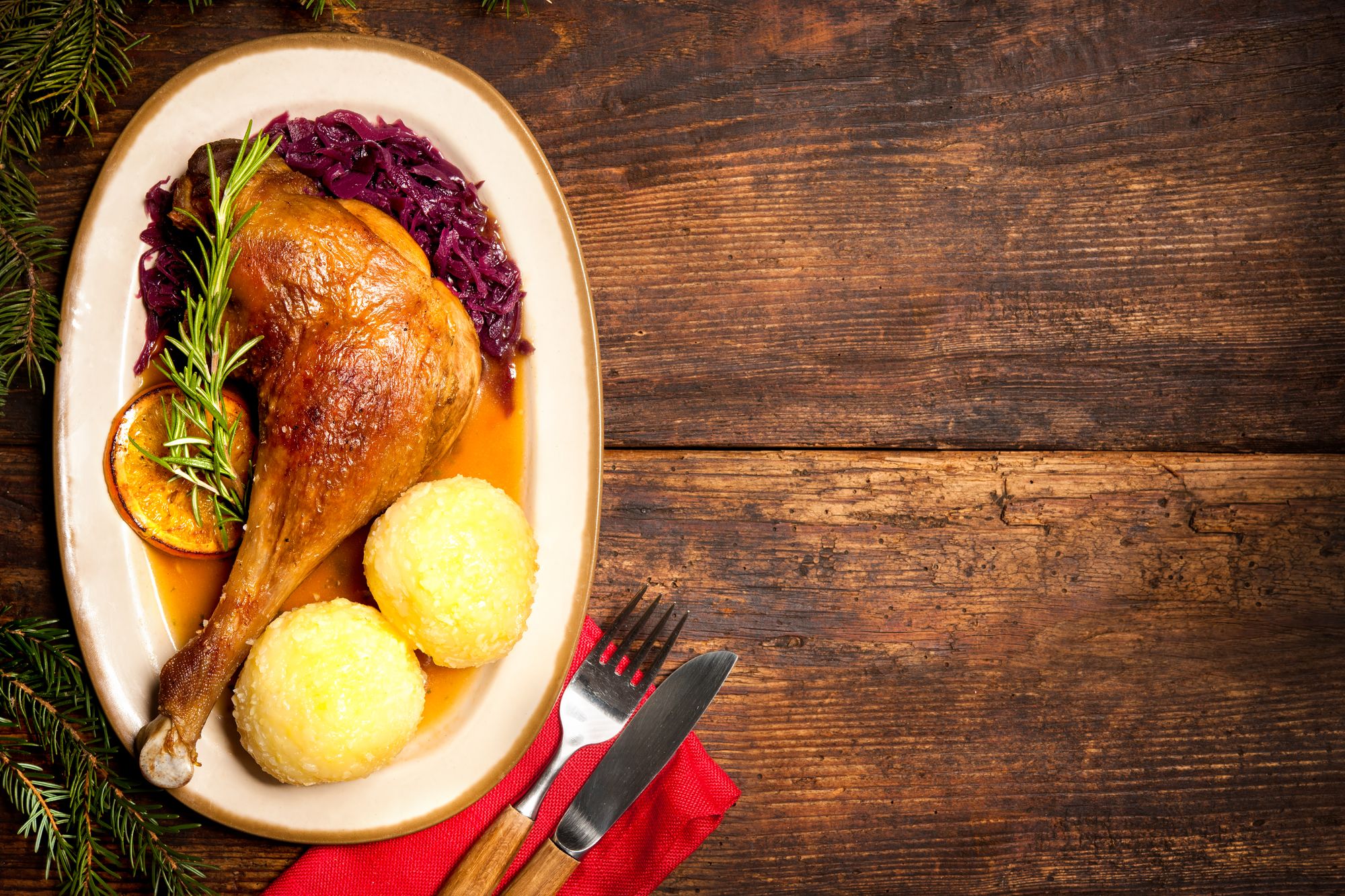 Orange Glazed Duck with Cabbage and Potatoes