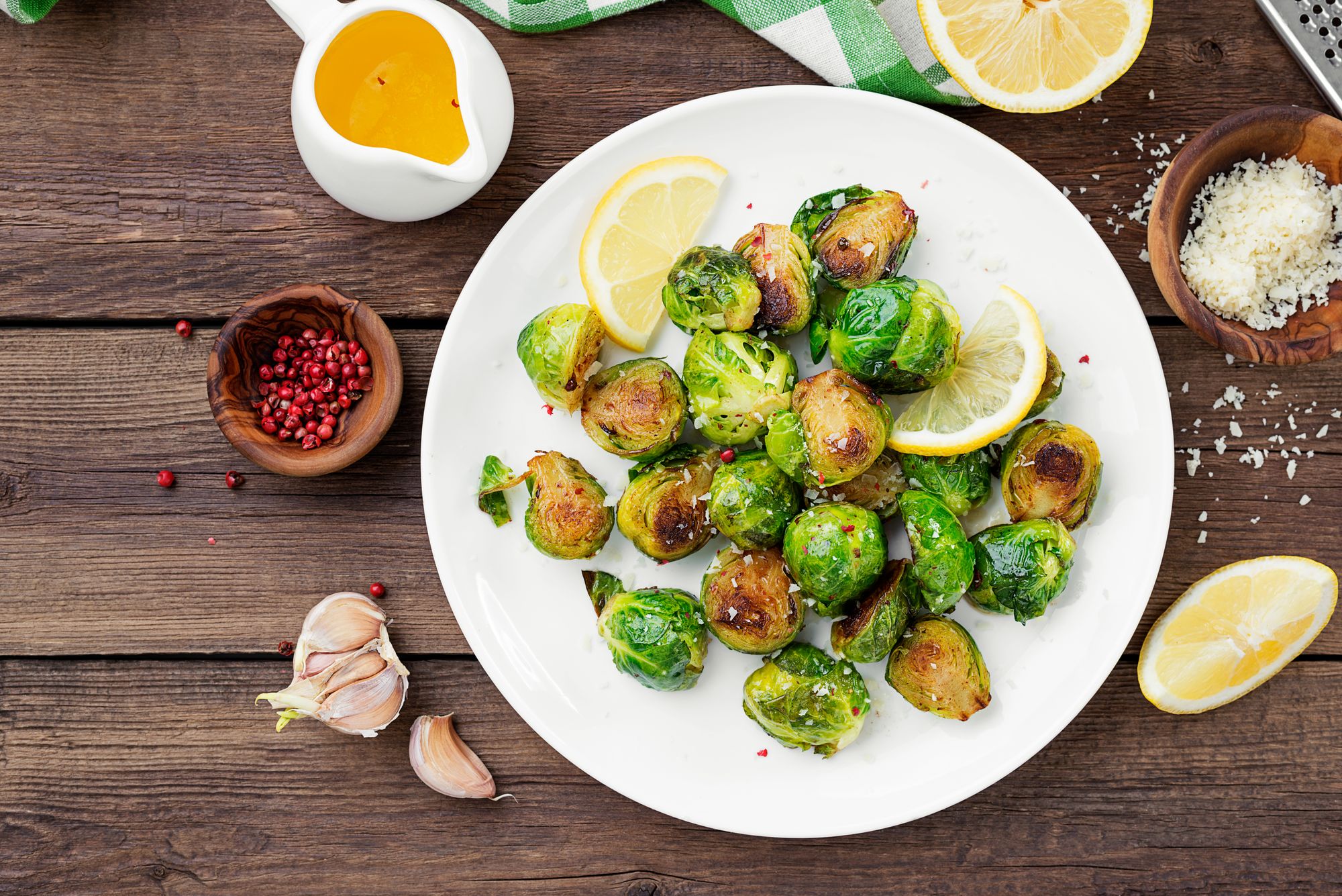 Roast Garlic Brussels Sprouts with Parmesan