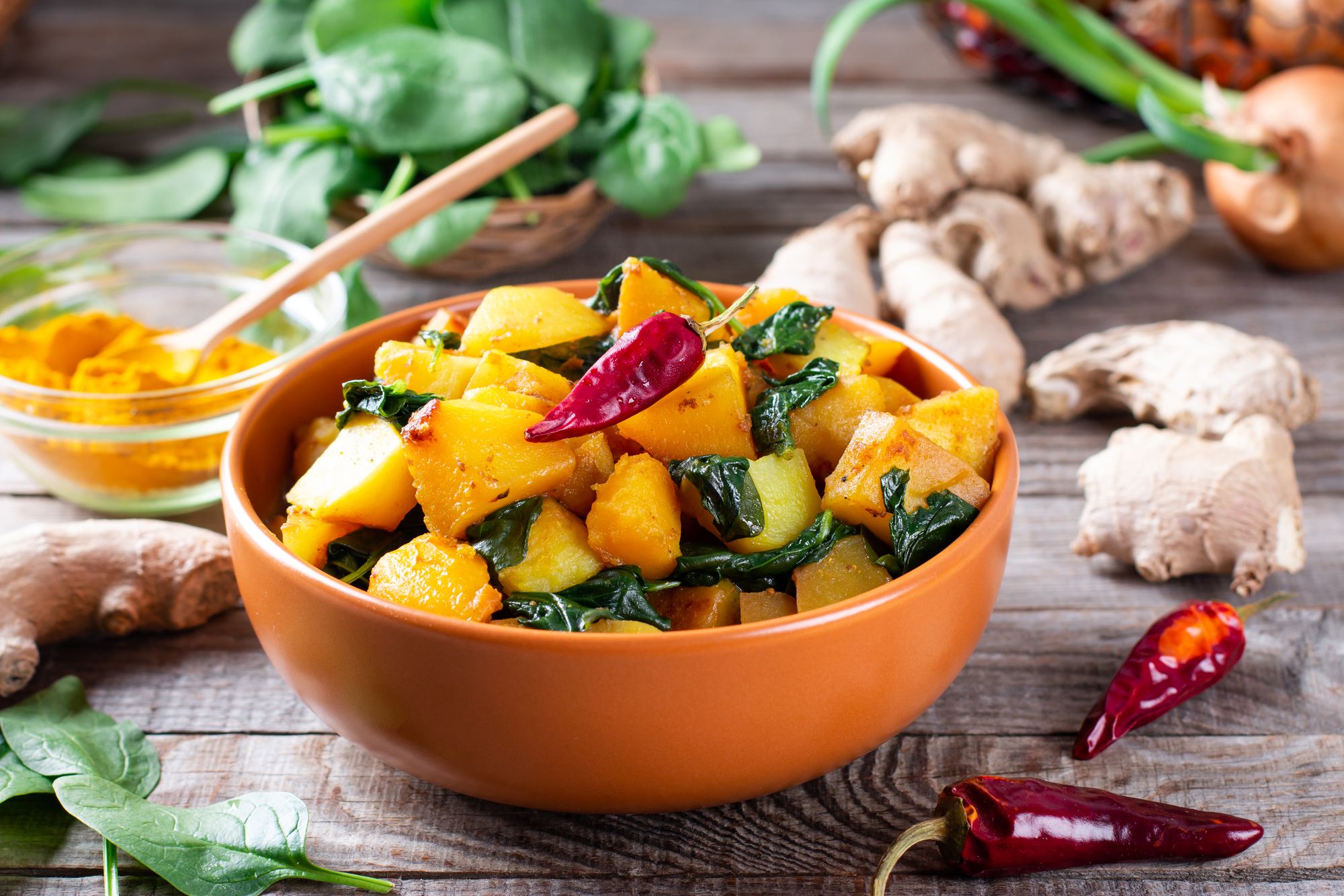 Peanut, Spinach and Sweet Potato Curry