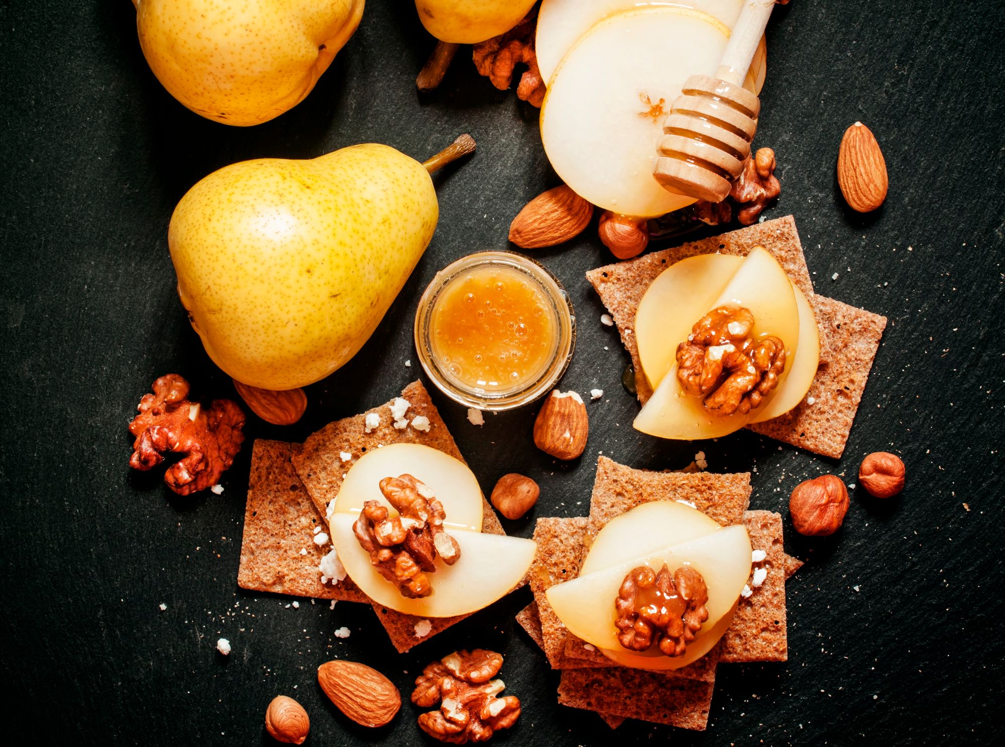 Pear Crisps with Stilton and Hazelnuts