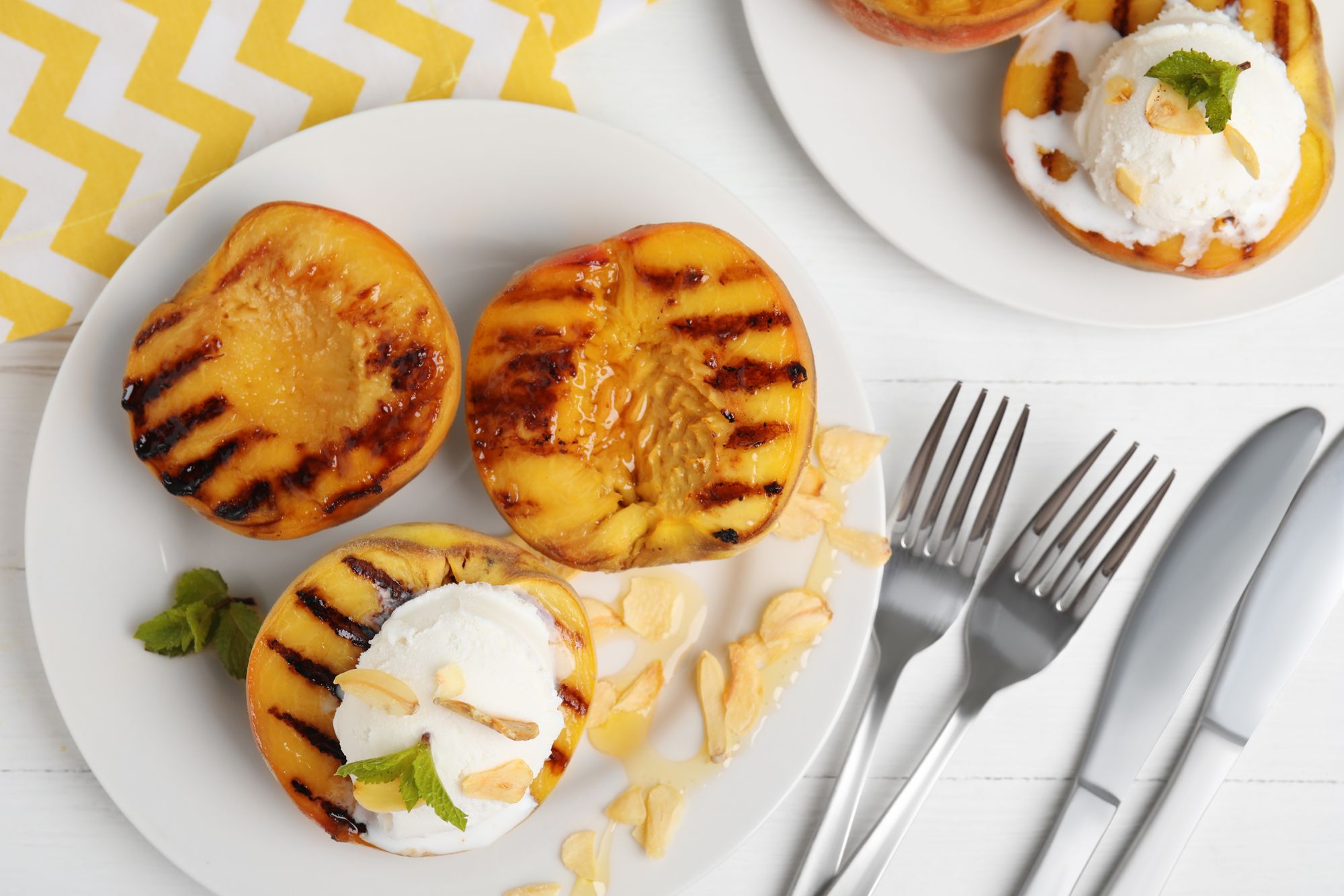 Grilled Peaches with Caramel Almonds