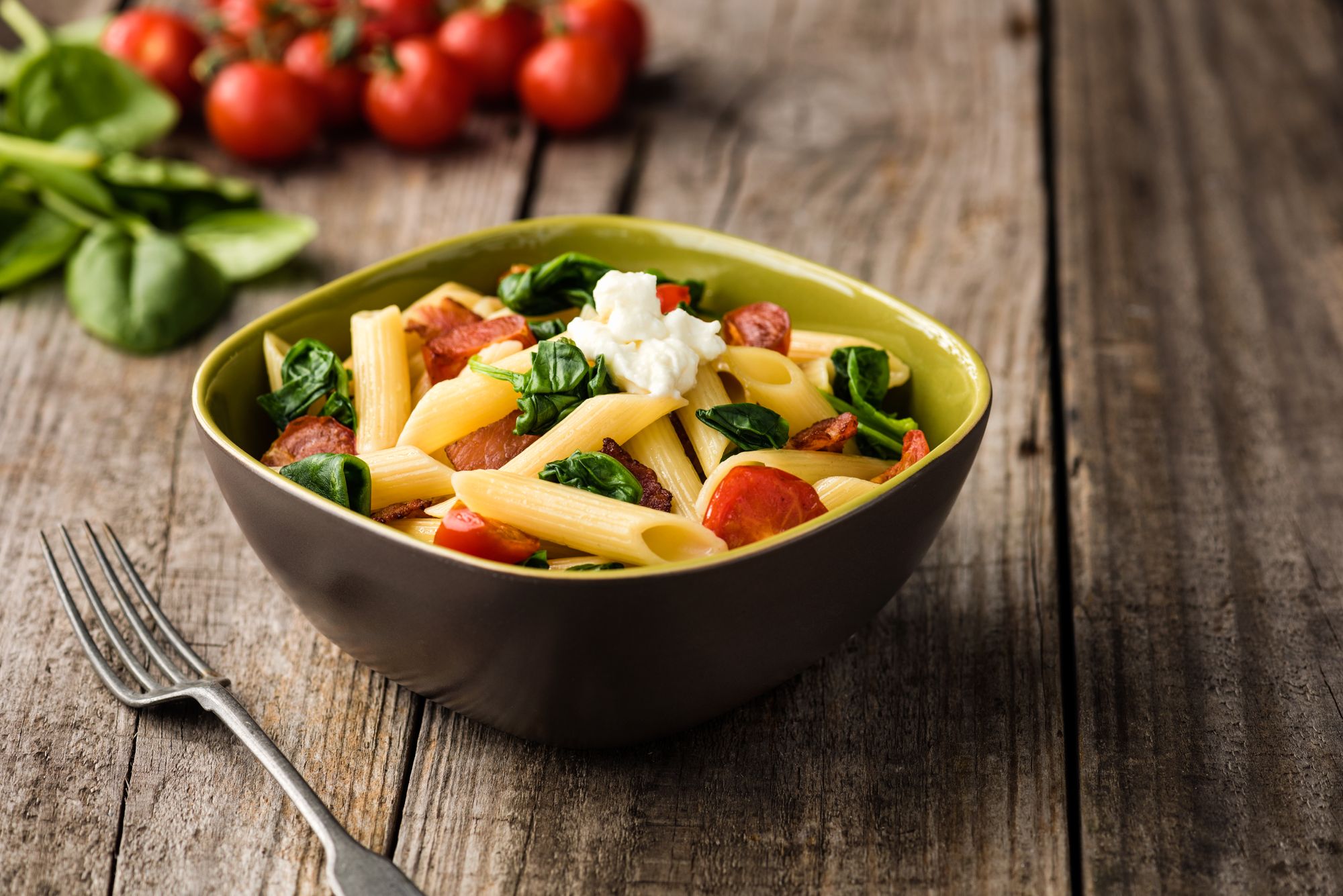 Penne with Bacon, Gorgonzola and Spinach