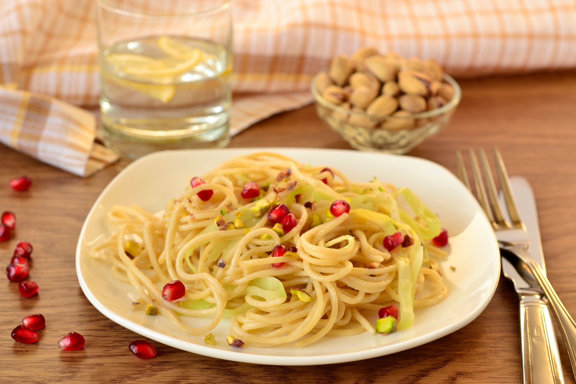 Spaghetti with Ricotta, Walnuts and Pomegranate