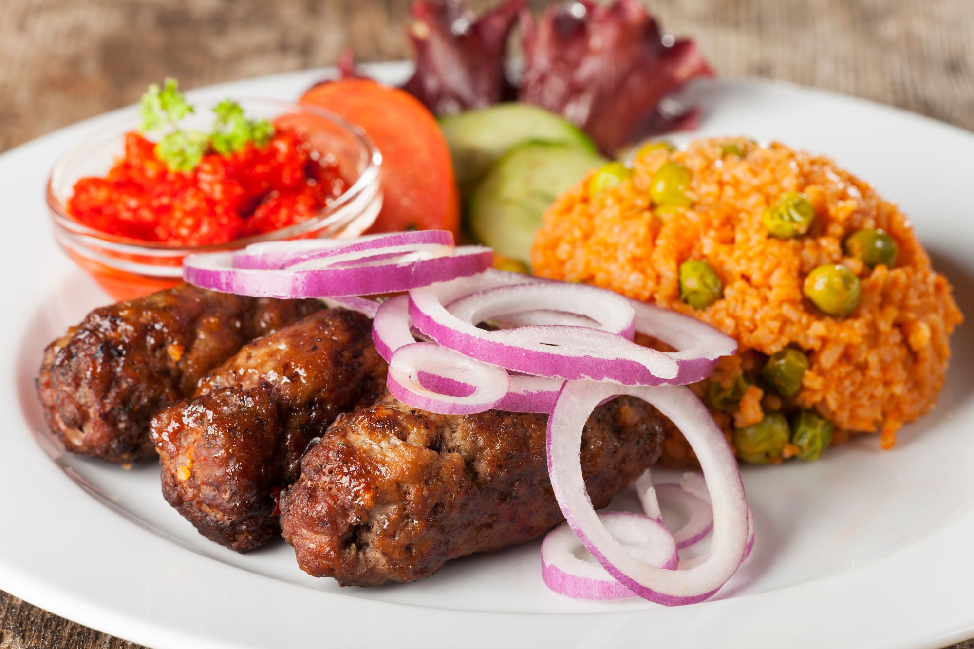 Cevapcici Meatballs with Red Pepper Rice