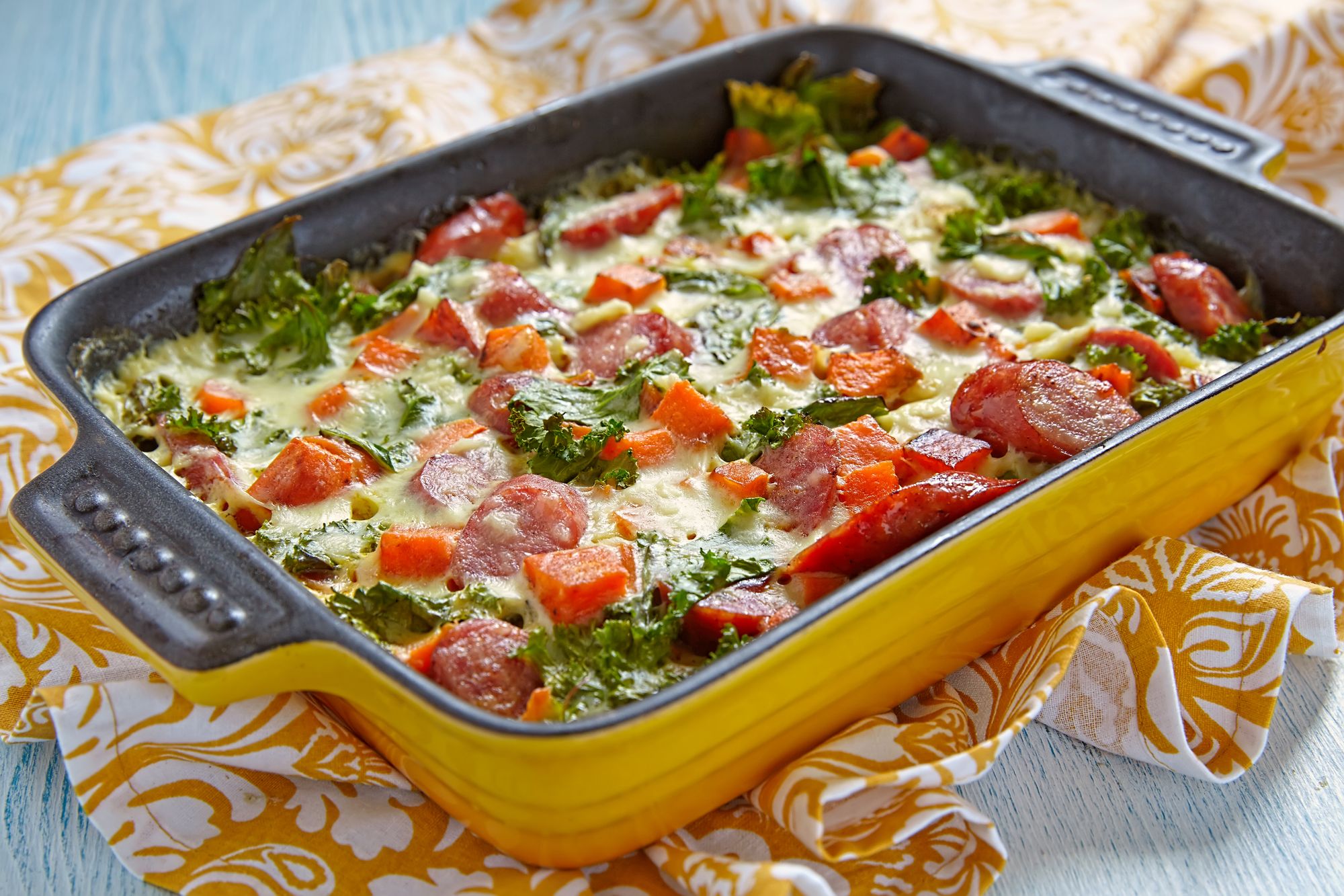 Sausage, Kale and Blue Cheese Bake