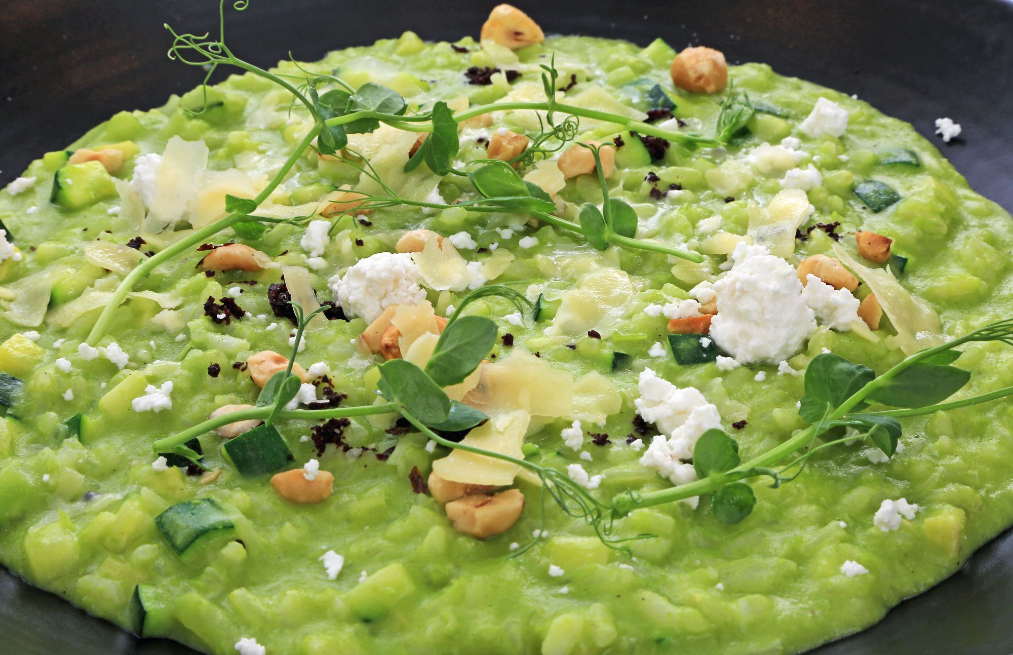 Green Risotto with Goat’s Cheese and Nuts