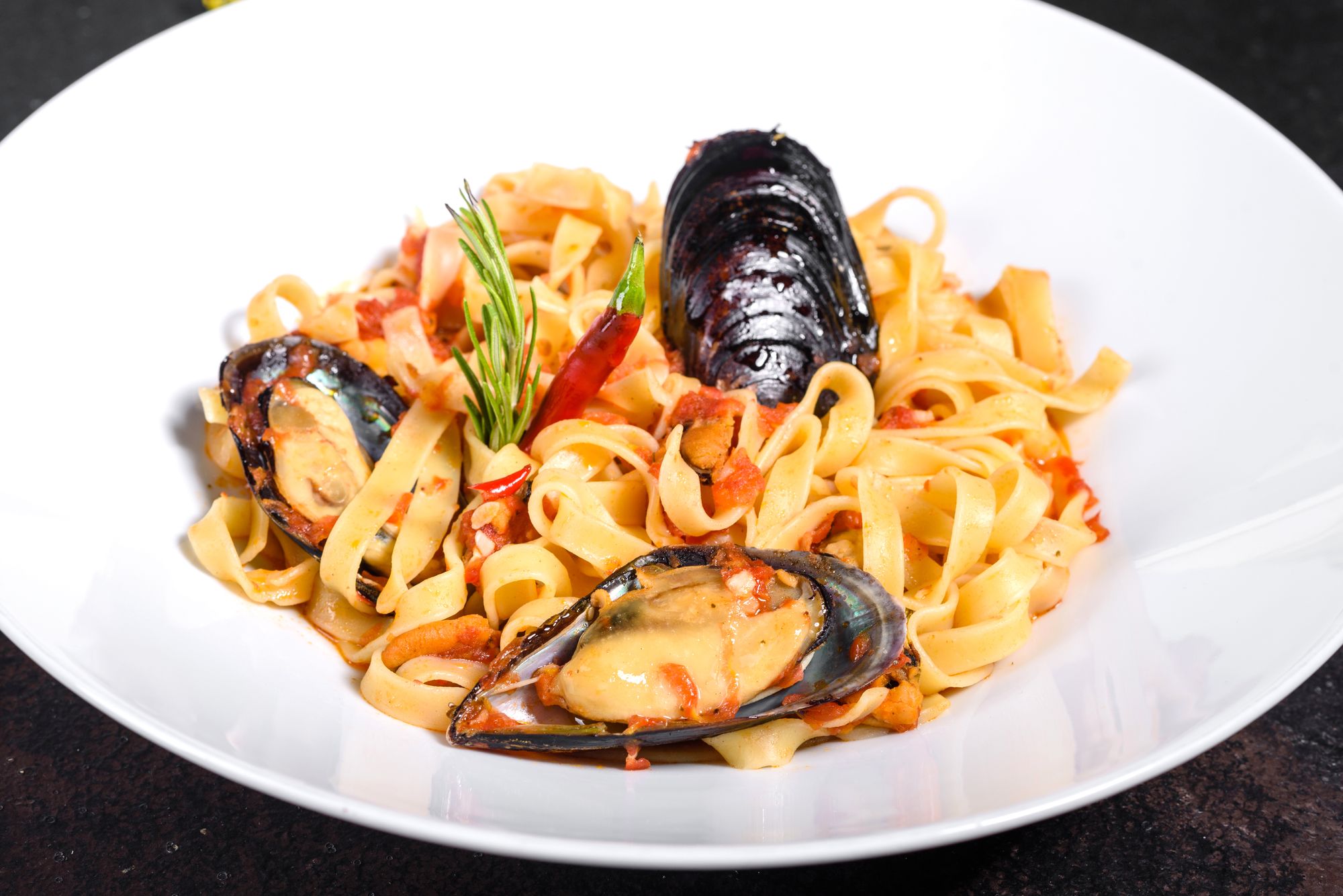 Curried Mussels with Bucatini