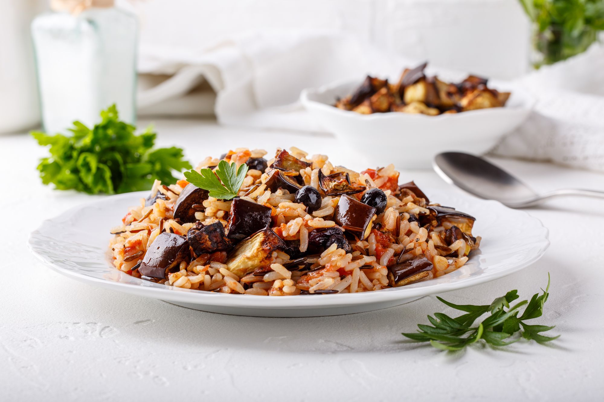 Crispy Halloumi and Eggplant Pilaf