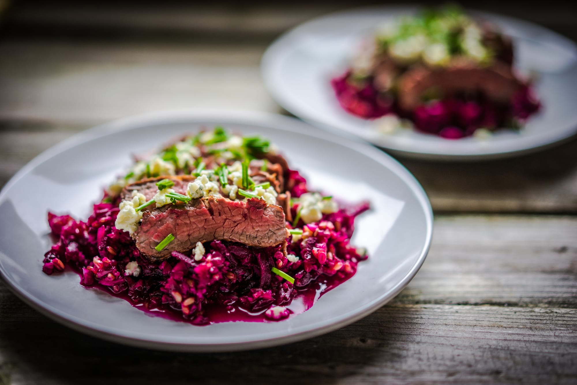 Venison Steaks with Red Cabbage Slaw