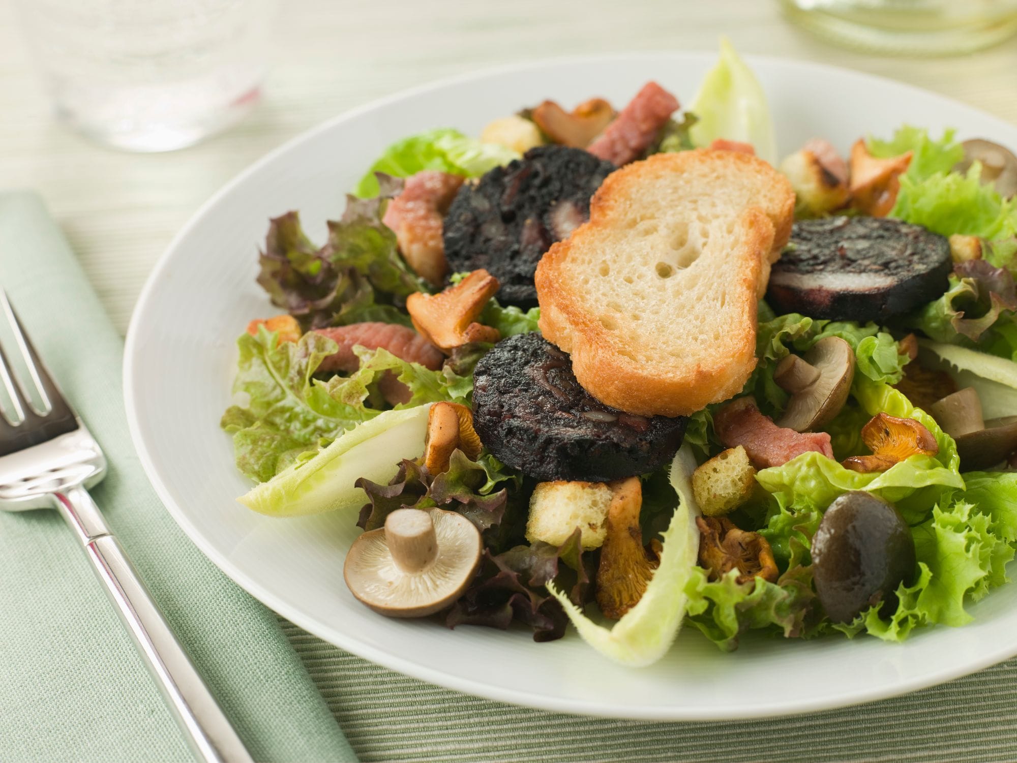 Warm Salad with Black Pudding, Bacon and Blue Cheese