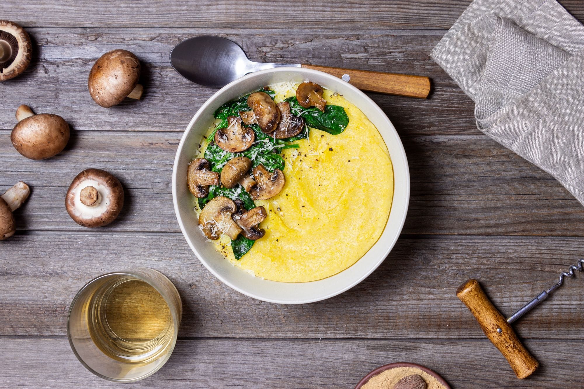 Mushrooms, Cheesy Polenta and Lentils