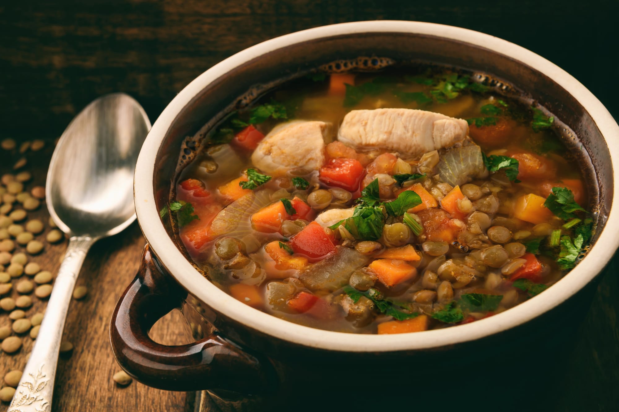 Lemongrass, Chicken and Lentil Soup