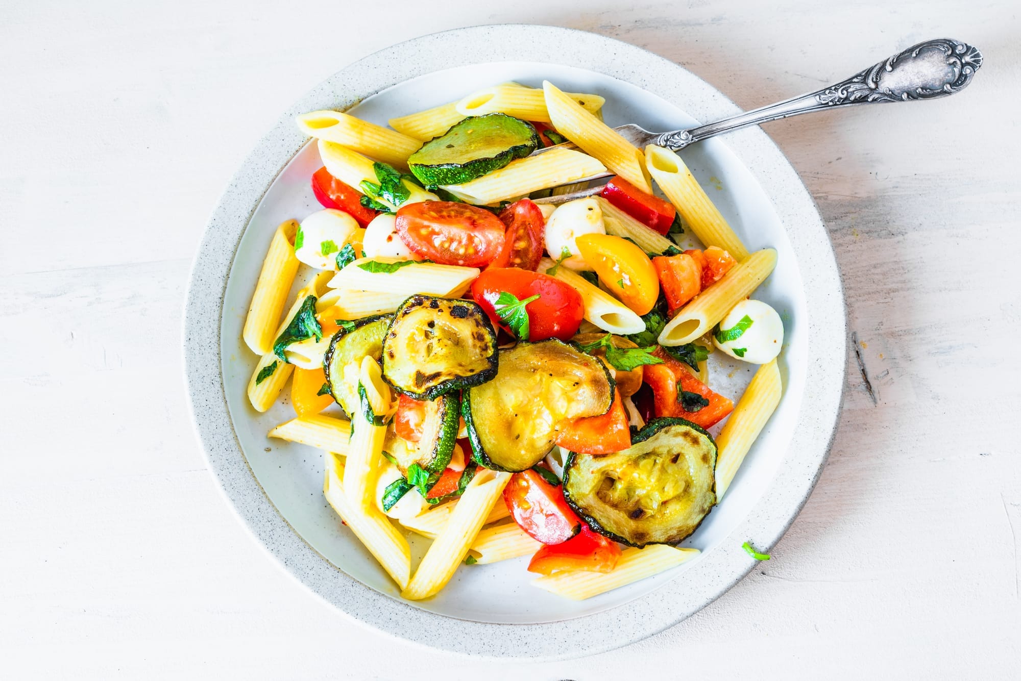 Penne with Halloumi, Courgette and Olives