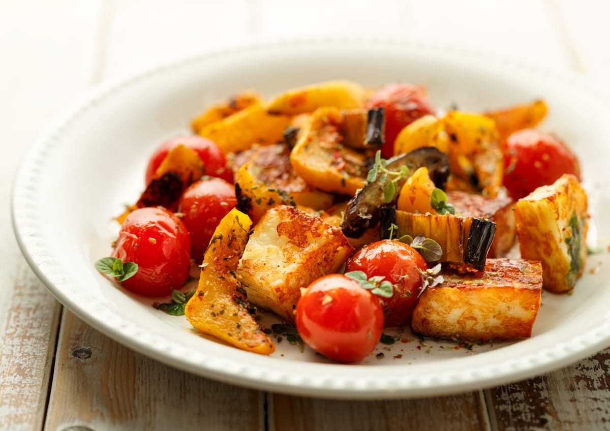 Eggplant Harissa And Halloumi Skillet Bake