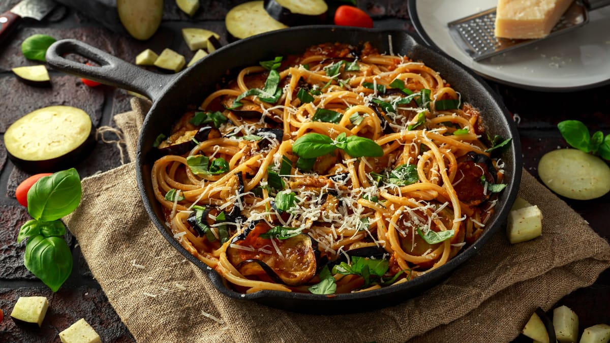 Eggplant and Tomato Spaghetti