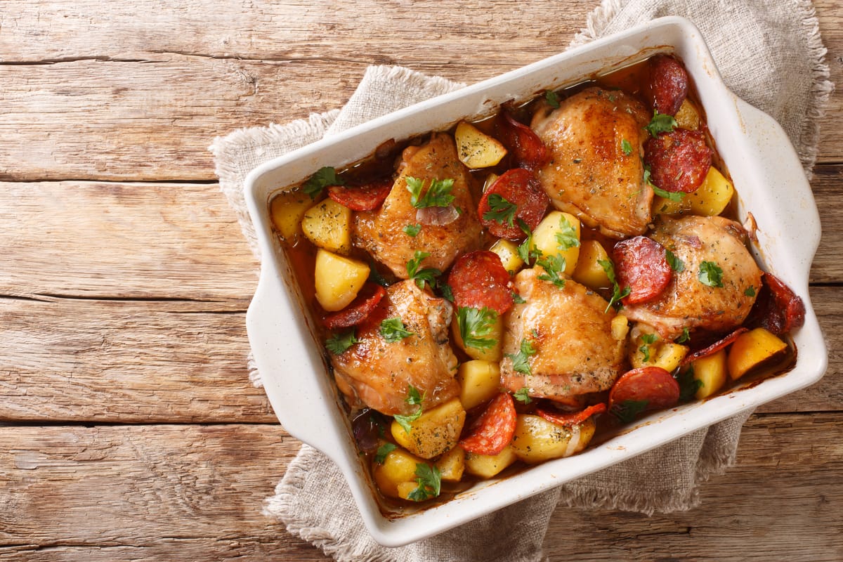 Chicken Thigh and Chorizo Mediterranean Bake