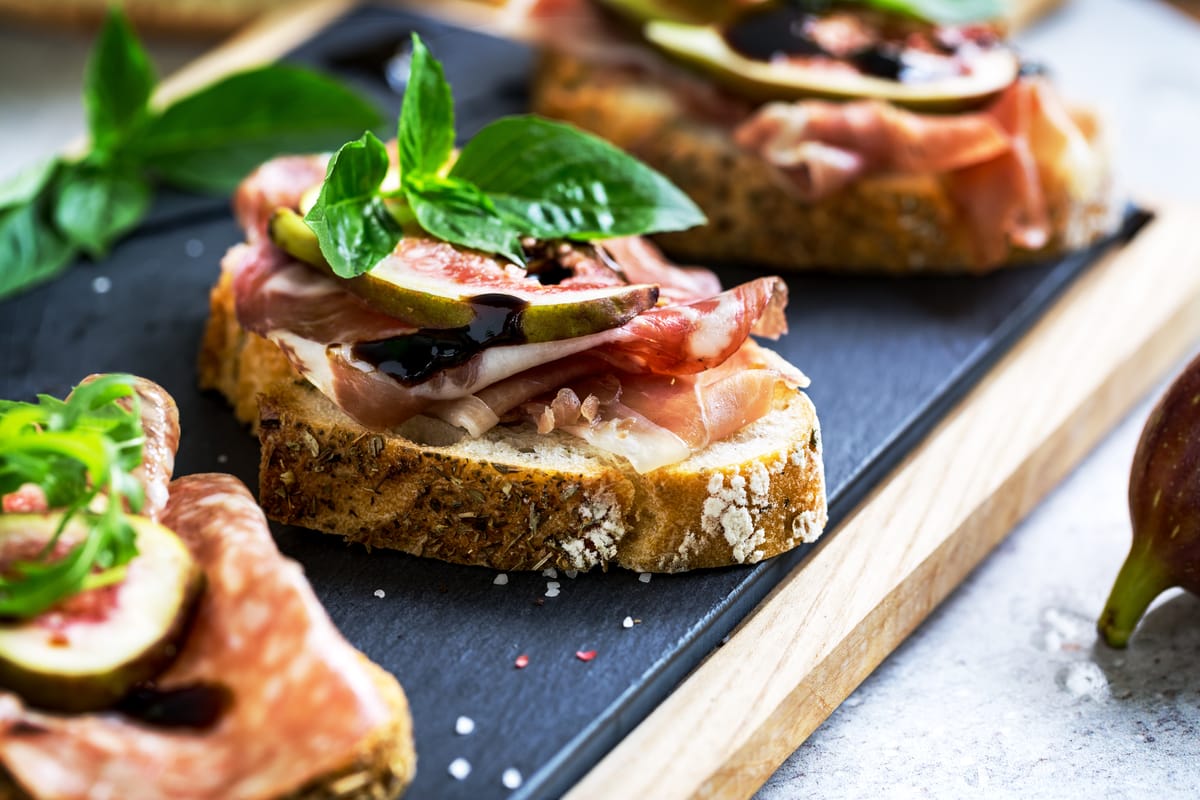 Pear, Prosciutto And Hot Honey Bruschetta