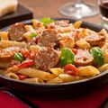 Olive, Tomato, and Spicy Sausage Penne