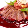 Duck Breast in Red Wine Sauce with a Crisp Noodle Cake