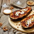 Roast Eggplant/Aubergine with Walnut Salsa