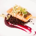 Salmon with Mustard, Beetroot, and Lentils
