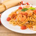 Spaghetti with Prawns and Harissa