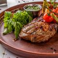 Sirloin Steak with Pesto and Balsamic Tomatoes