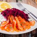 Hot Smoked Salmon with Walnuts and Beetroot