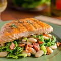 Grilled Salmon with Bacon and Cabbage