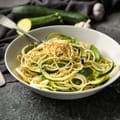 Fried Courgette and Almond Linguine