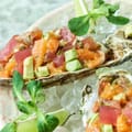 Oysters with Avo, Smoked Salmon and Sour Cream
