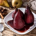 Red Wine Pears with Roquefort Dressing