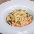 Spaghetti with Salmon, Broccoli and Tzatziki